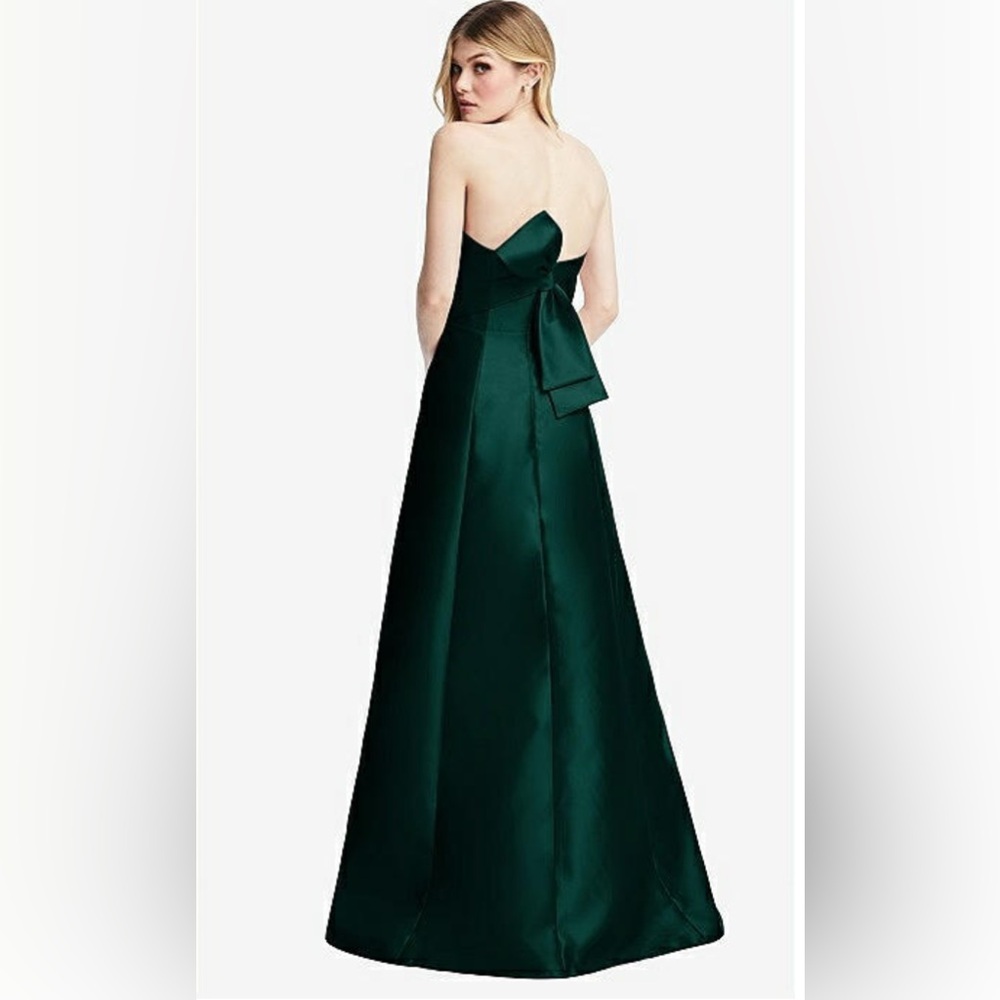 Alfred Sung D842 Strapless Green Satin Evening Gown, Size 8